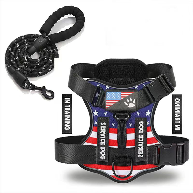 KFX-7841597 Large Dog Tactical Harness Vest with Reflective Nylon Leash - Multiple Colors Available