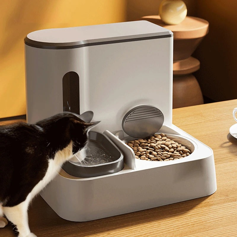 KFX-7844285 Automatic Pet Feeder and Water Dispenser with Double Bowls for Cats - Multiple Colors and Materials Available
