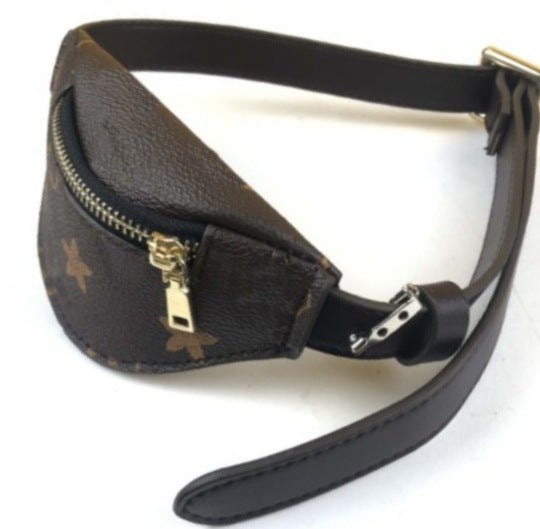 KFX-7844541 Small Dog Shoulder Bag Crossbody in Coffee Geometry Print PU Leather
