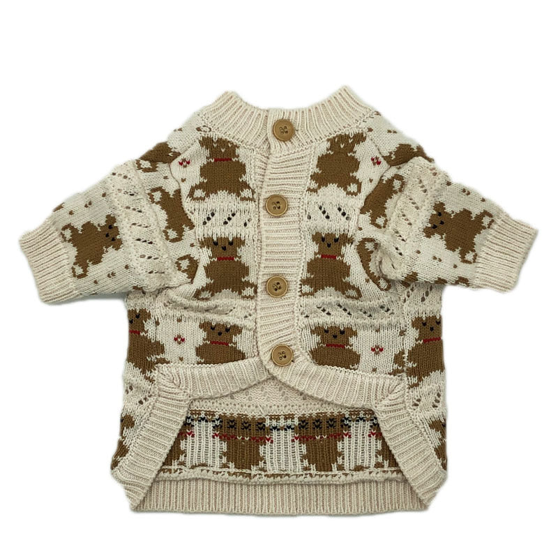 KFX-7846077 Cute Casual Wool Sweater for Pomeranians - Beige Bear Design, Various Sizes Available