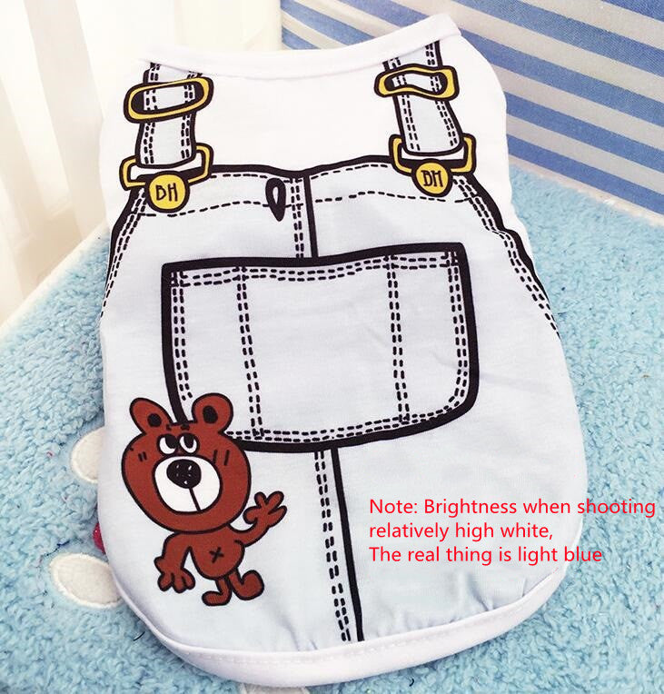 KFX-7848637 Spring Summer Cotton Pet Clothes with Fake Strap – Various Colors & Sizes Available