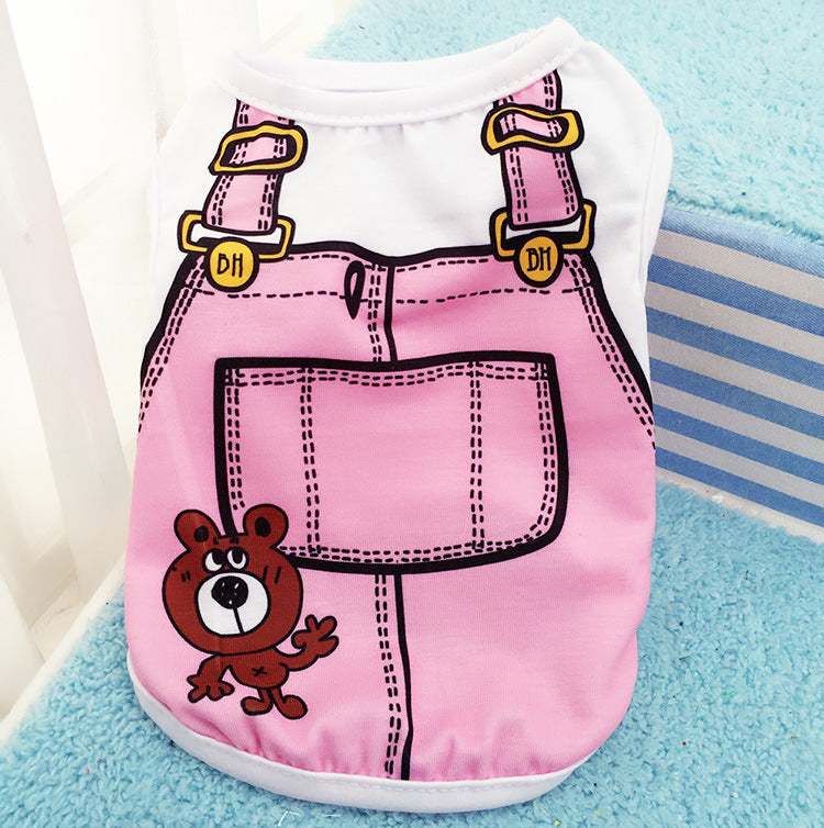 KFX-7848637 Spring Summer Cotton Pet Clothes with Fake Strap – Various Colors & Sizes Available