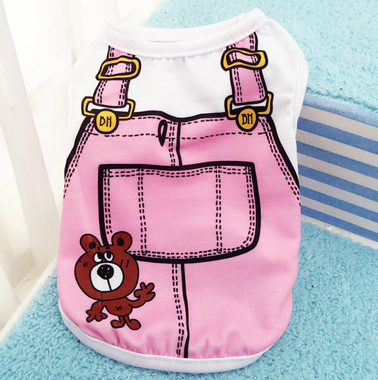 KFX-7848637 Spring Summer Cotton Pet Clothes with Fake Strap – Various Colors & Sizes Available