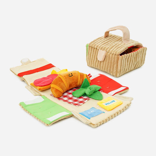 KFX-7848893 Picnic Box Croissant Set Plush Pet Toy with Hidden Food Pockets