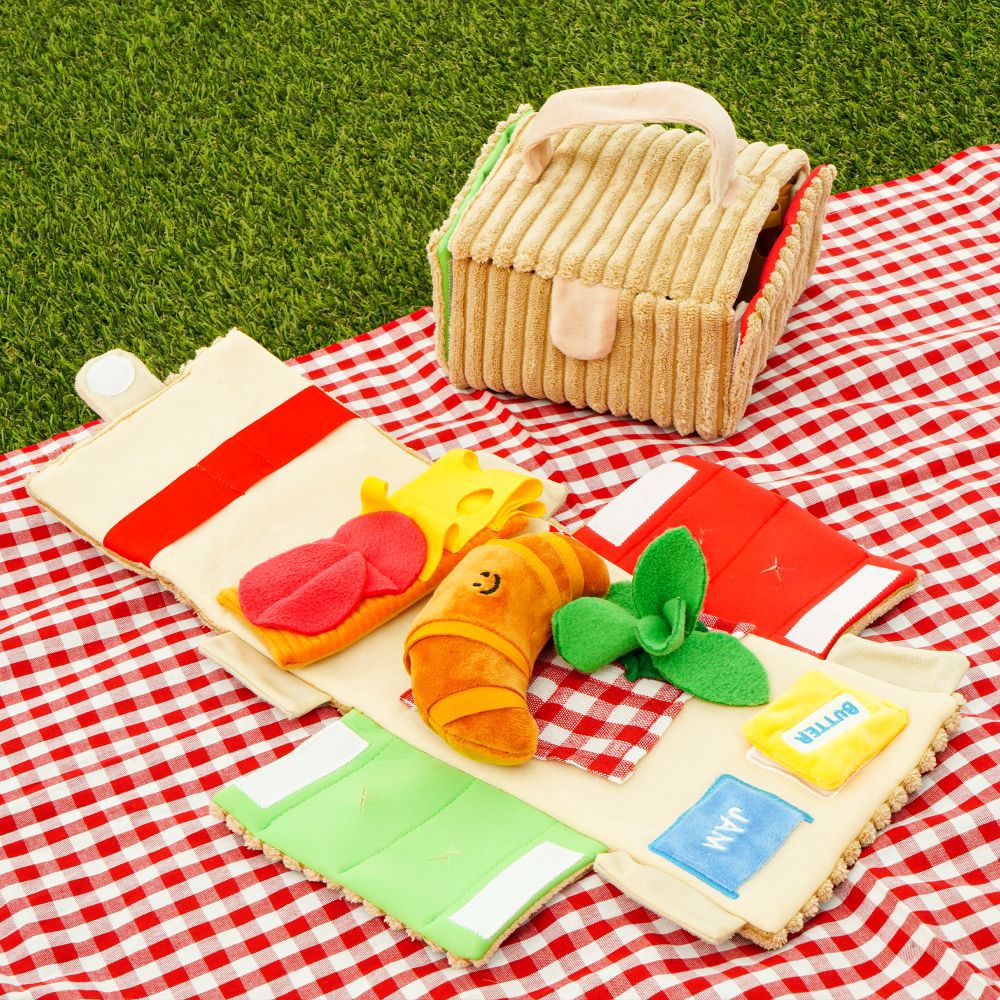 KFX-7848893 Picnic Box Croissant Set Plush Pet Toy with Hidden Food Pockets