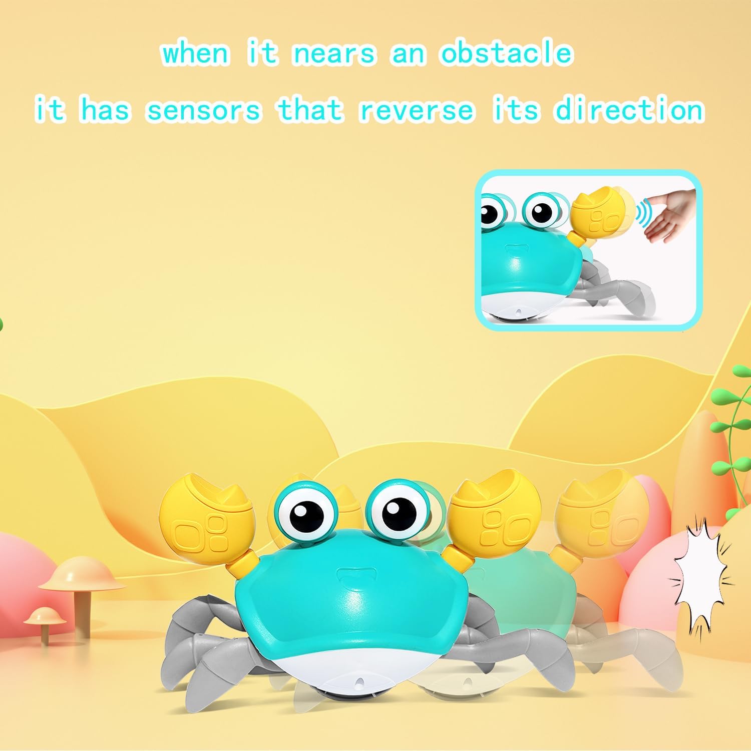 KFX-7851325 Crawling Crab Interactive Pet Toy with Obstacle Avoidance Sensor, Music, and Lights for Dogs and Cats