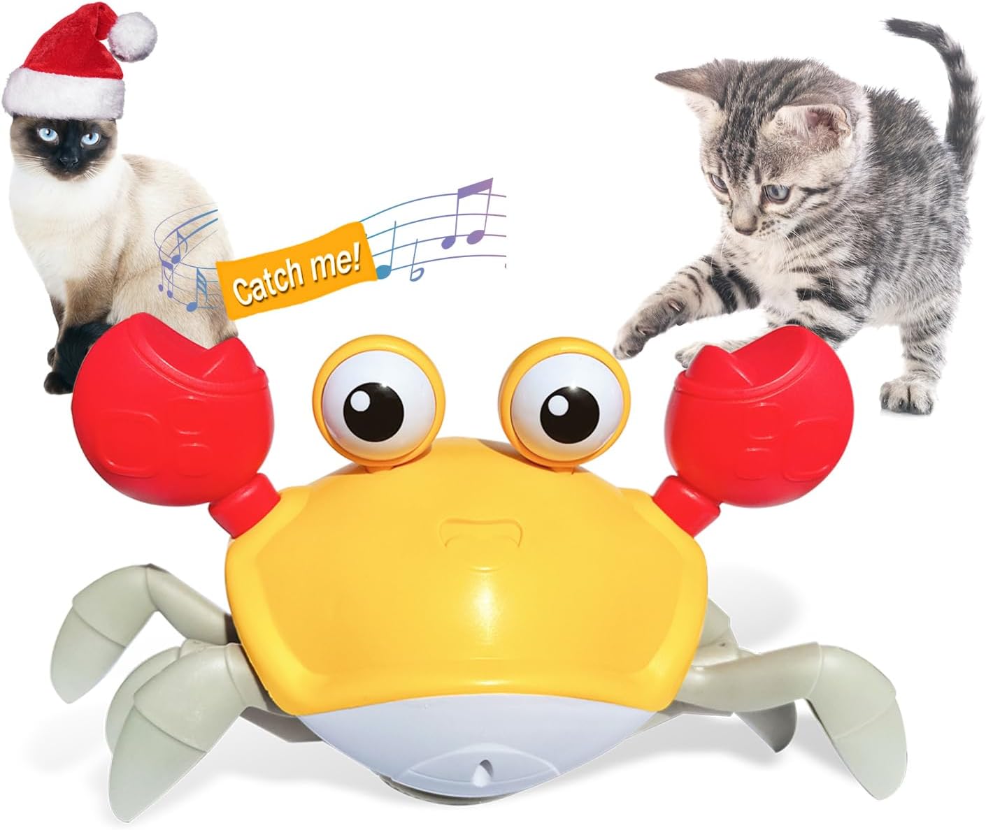 KFX-7851325 Crawling Crab Interactive Pet Toy with Obstacle Avoidance Sensor, Music, and Lights for Dogs and Cats