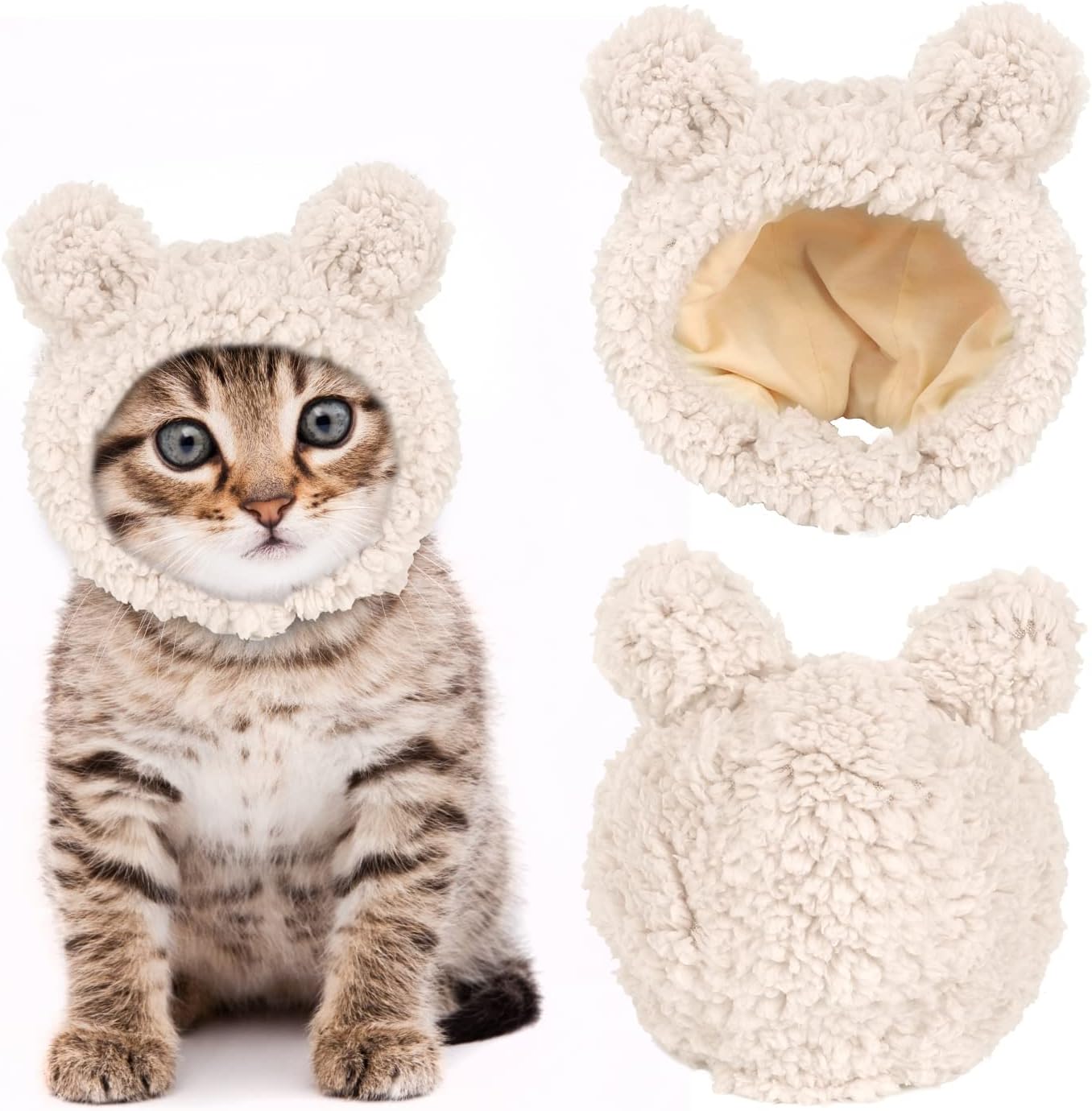 KFX-7853501 Warm and Soft Cat Bear Hat Costume - Cozy Headwear for Small Pets