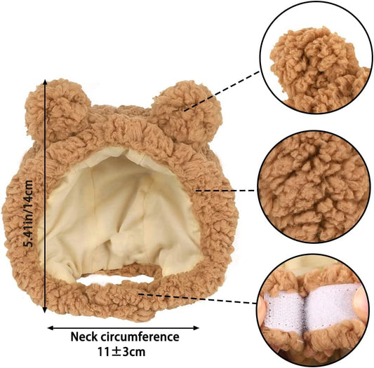 KFX-7853501 Warm and Soft Cat Bear Hat Costume - Cozy Headwear for Small Pets