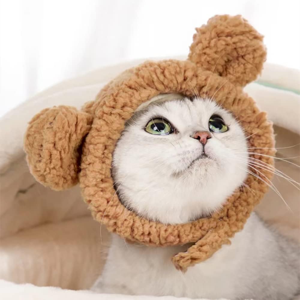 KFX-7853501 Warm and Soft Cat Bear Hat Costume - Cozy Headwear for Small Pets