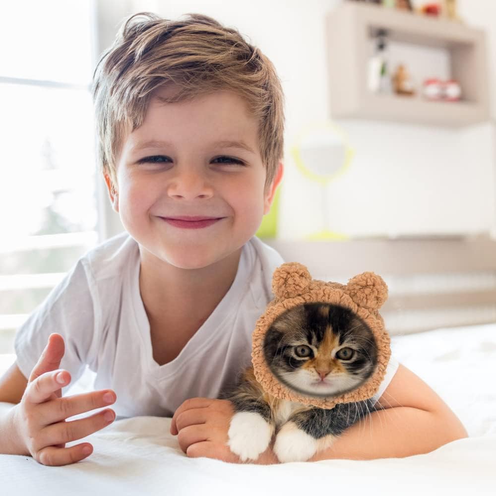 KFX-7853501 Warm and Soft Cat Bear Hat Costume - Cozy Headwear for Small Pets