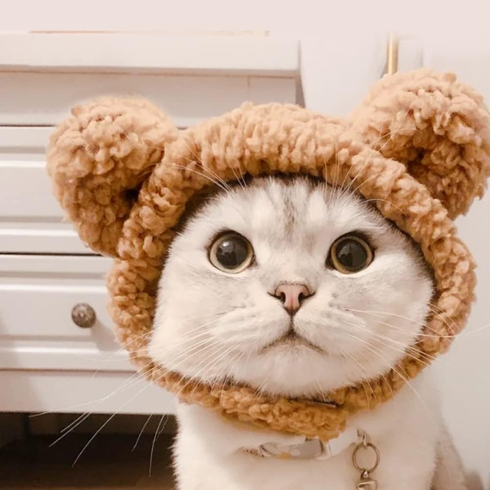 KFX-7853501 Warm and Soft Cat Bear Hat Costume - Cozy Headwear for Small Pets