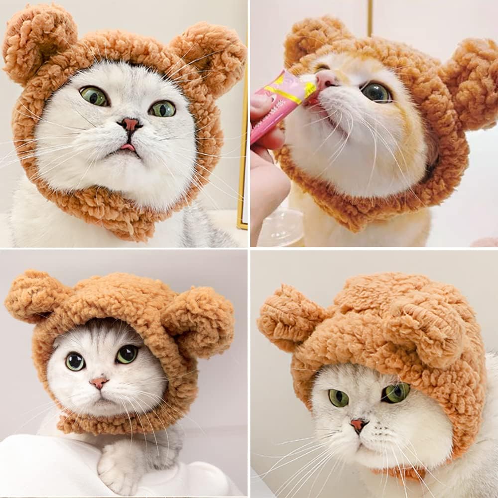 KFX-7853501 Warm and Soft Cat Bear Hat Costume - Cozy Headwear for Small Pets
