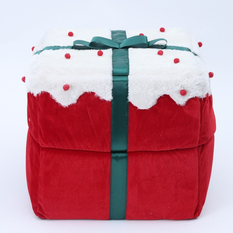 KFX-7853885 Cozy Enclosed Dual-Use Christmas Cat Bed with Jingle Bell and Plush Fabric
