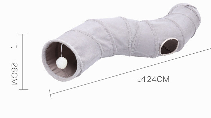 KFX-7858877 Foldable Gray Suede Cat Tunnel Toy for Fun and Exploration