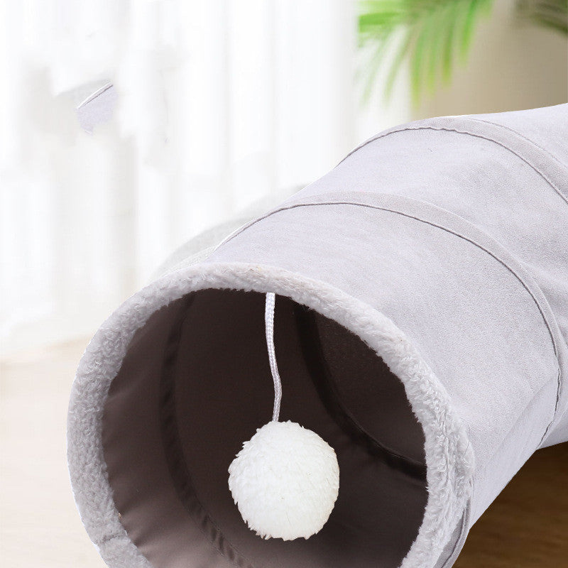 KFX-7858877 Foldable Gray Suede Cat Tunnel Toy for Fun and Exploration
