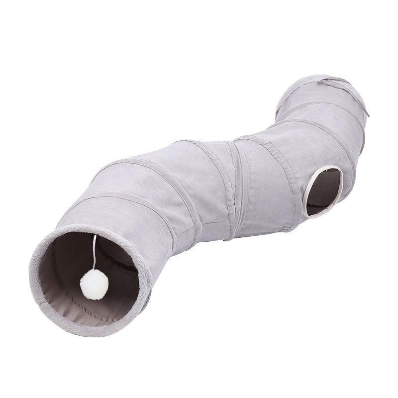 KFX-7858877 Foldable Gray Suede Cat Tunnel Toy for Fun and Exploration