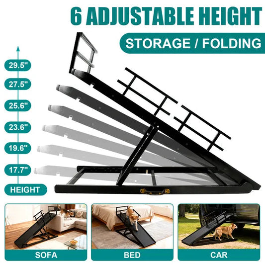 KFX-7859261 Folding Wooden Dog Ramp for Couch or Bed with Anti-Slip Rubber Mat & Safety Side Rails