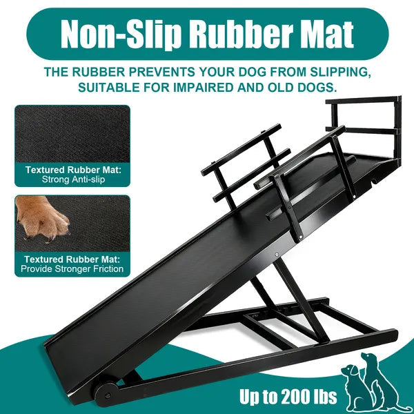 KFX-7859261 Folding Wooden Dog Ramp for Couch or Bed with Anti-Slip Rubber Mat & Safety Side Rails