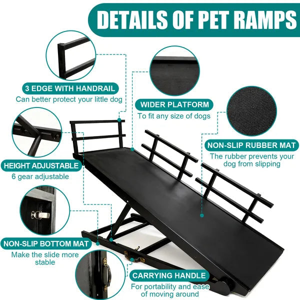KFX-7859261 Folding Wooden Dog Ramp for Couch or Bed with Anti-Slip Rubber Mat & Safety Side Rails