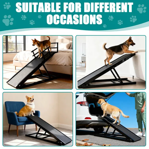 KFX-7859261 Folding Wooden Dog Ramp for Couch or Bed with Anti-Slip Rubber Mat & Safety Side Rails