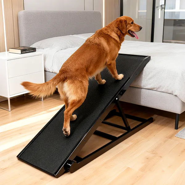 KFX-7859261 Folding Wooden Dog Ramp for Couch or Bed with Anti-Slip Rubber Mat & Safety Side Rails
