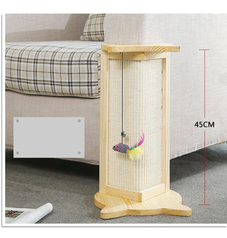 KFX-7859773 Wooden Cat Scratching Post - 45cm Tall Furniture Protector and Claw Sharpener