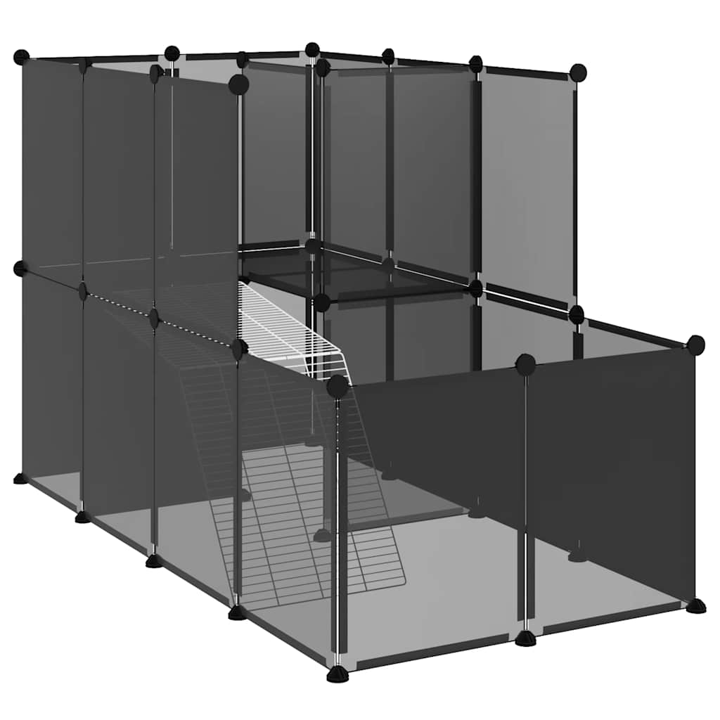 KFX-7861181 Spacious Black Small Animal Cage - 142x74x93 cm with Plastic and Steel Construction