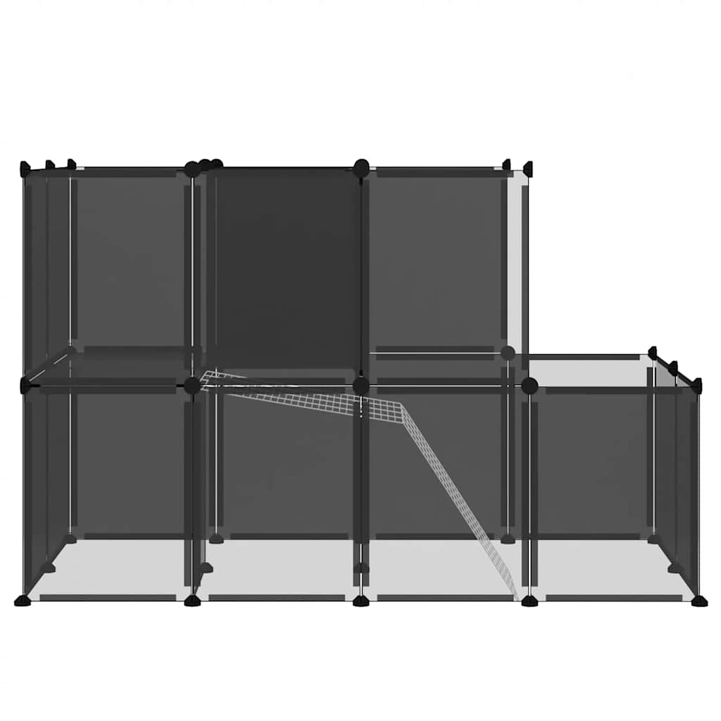 KFX-7861181 Spacious Black Small Animal Cage - 142x74x93 cm with Plastic and Steel Construction