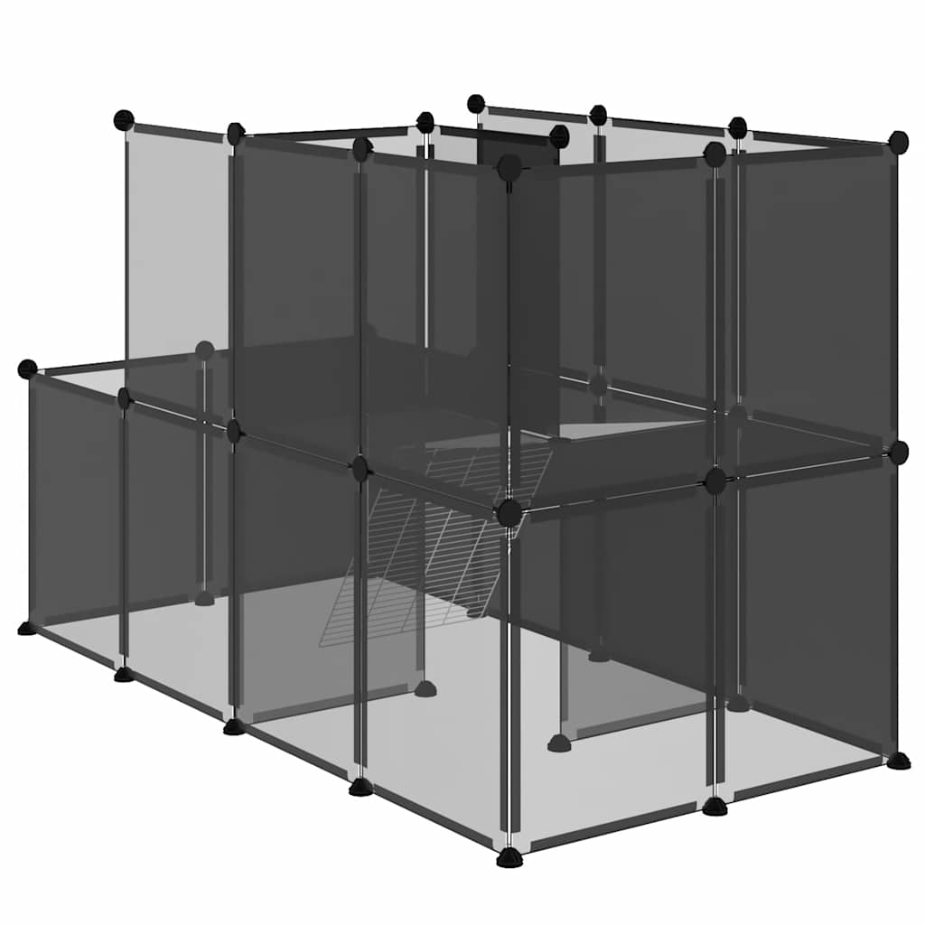 KFX-7861181 Spacious Black Small Animal Cage - 142x74x93 cm with Plastic and Steel Construction