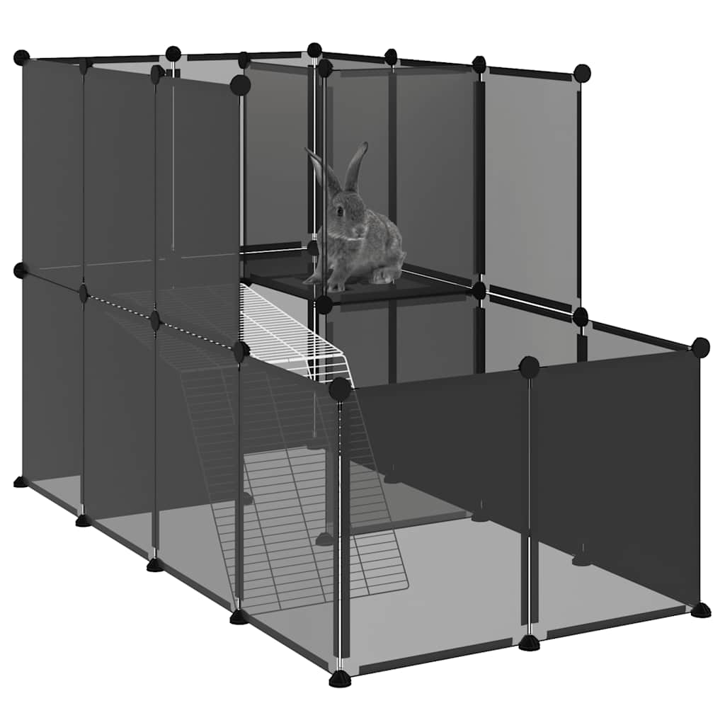 KFX-7861181 Spacious Black Small Animal Cage - 142x74x93 cm with Plastic and Steel Construction