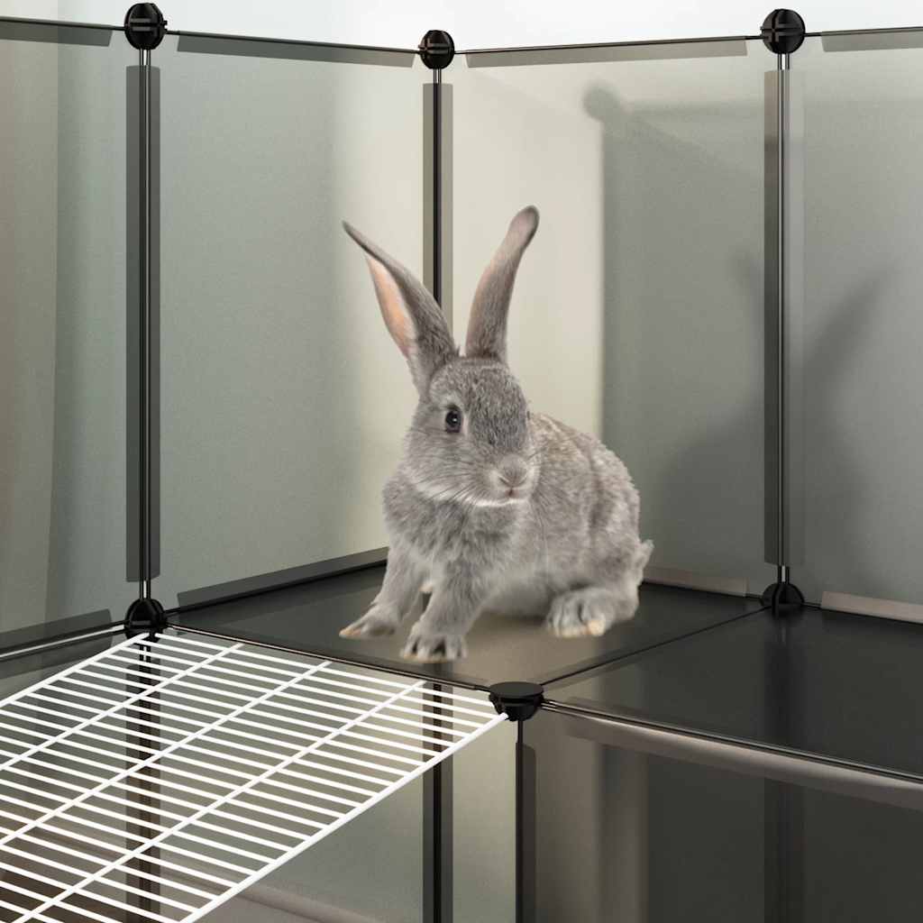 KFX-7861181 Spacious Black Small Animal Cage - 142x74x93 cm with Plastic and Steel Construction