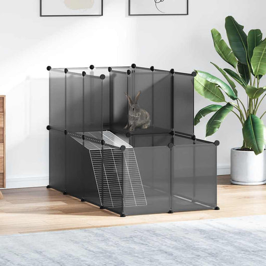KFX-7861181 Spacious Black Small Animal Cage - 142x74x93 cm with Plastic and Steel Construction