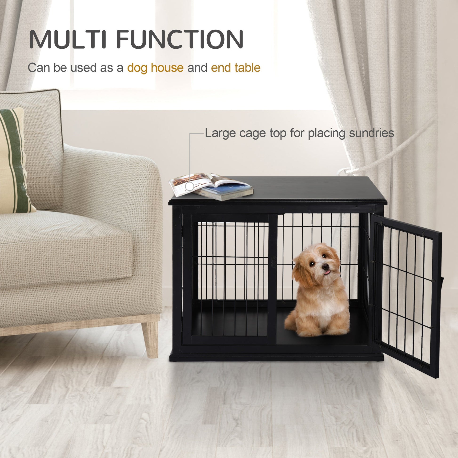 KFX-7863229 Dog Crate Furniture with Dual Access & Durable MDF Design for Small to Medium Dogs