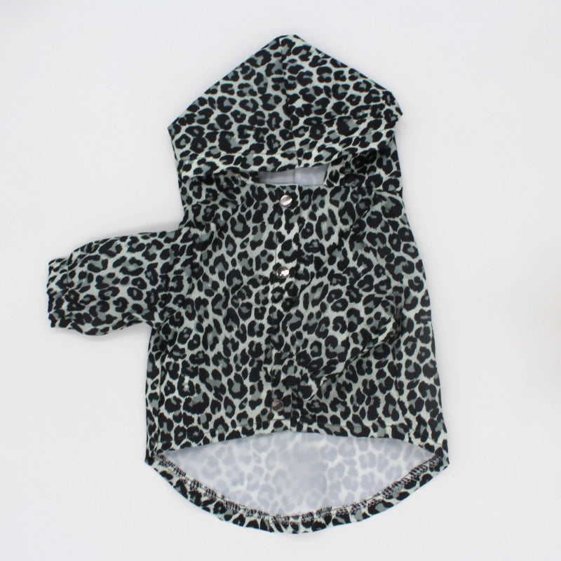 KFX-7865917 Leopard Print Trench Coat for Dogs – Stylish Polyester Pet Clothing in Multiple Sizes