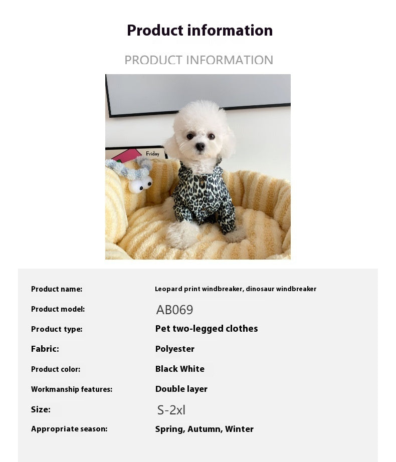 KFX-7865917 Leopard Print Trench Coat for Dogs – Stylish Polyester Pet Clothing in Multiple Sizes