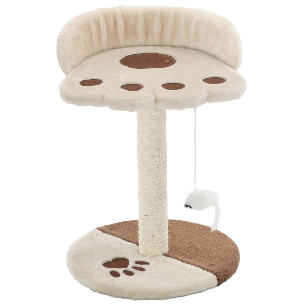 KFX-7868605 Beige and Brown Sisal Cat Scratching Post with Toy Mouse, 40 cm