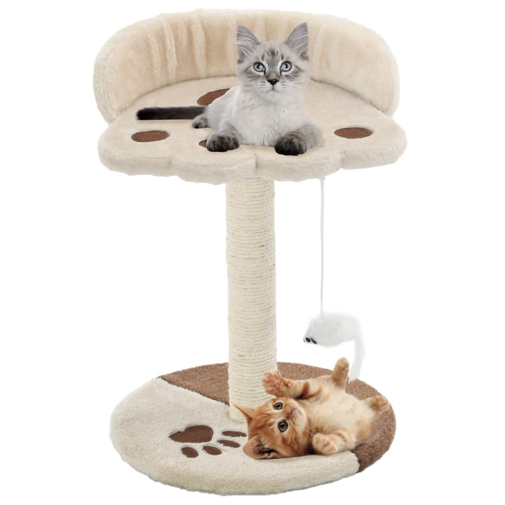 KFX-7868605 Beige and Brown Sisal Cat Scratching Post with Toy Mouse, 40 cm