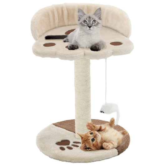 KFX-7868605 Beige and Brown Sisal Cat Scratching Post with Toy Mouse, 40 cm