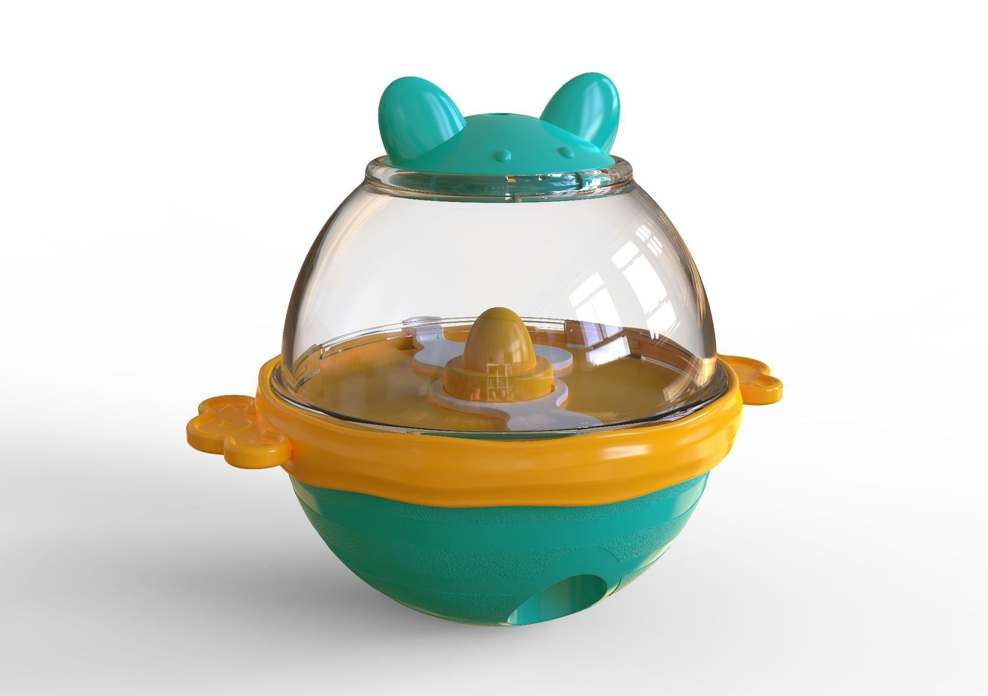 KFX-7870141 Yellow and Lake Blue TPR Tumbler Dog Food Feeder Toy for Pets