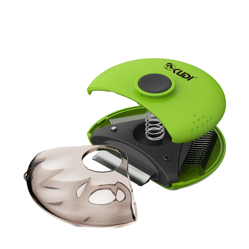 KFX-7870909 Three-In-One Pet Comb Brush in Orange and Green, Durable ABS/PC/Stainless Steel, Compact Size 98x95x35mm