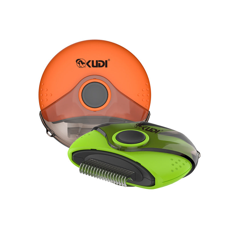 KFX-7870909 Three-In-One Pet Comb Brush in Orange and Green, Durable ABS/PC/Stainless Steel, Compact Size 98x95x35mm