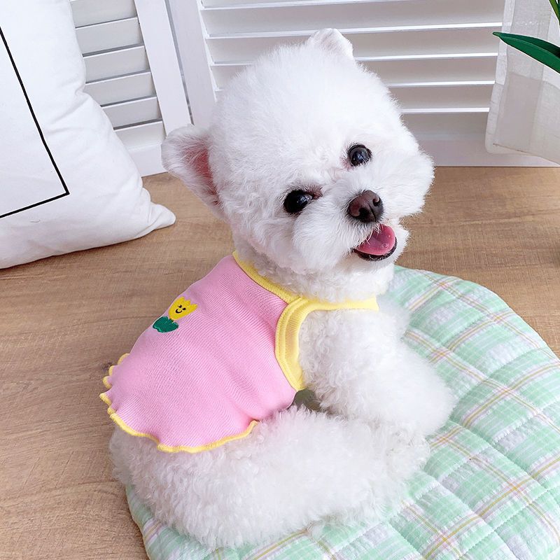KFX-7873469 Summer Pet Dog Clothes - Lightweight Floral Sling for Small Dogs in Blue, Green, Pink, Sizes XS-XXL