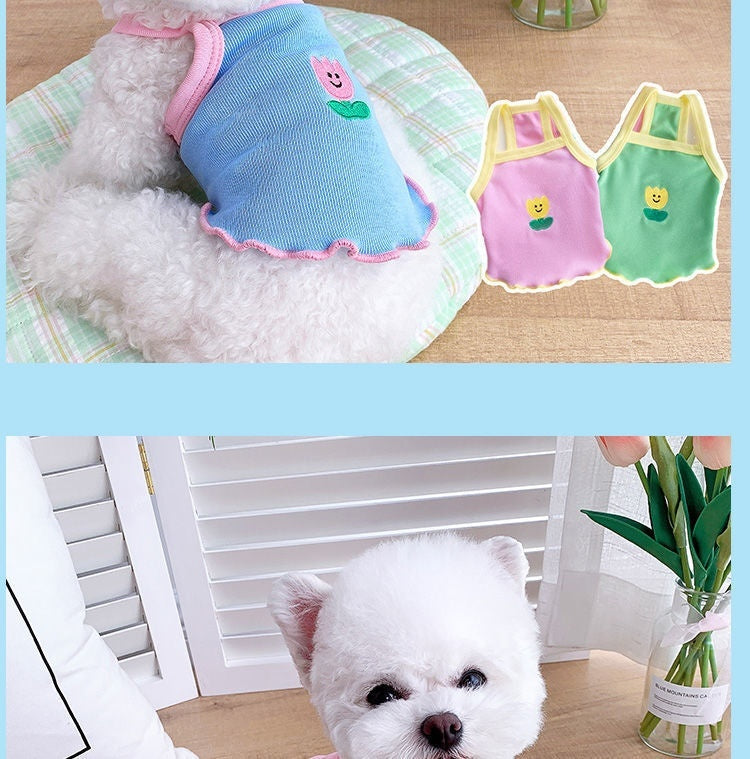 KFX-7873469 Summer Pet Dog Clothes - Lightweight Floral Sling for Small Dogs in Blue, Green, Pink, Sizes XS-XXL