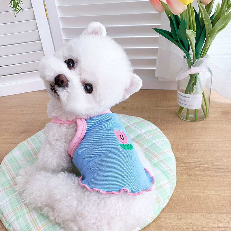 KFX-7873469 Summer Pet Dog Clothes - Lightweight Floral Sling for Small Dogs in Blue, Green, Pink, Sizes XS-XXL