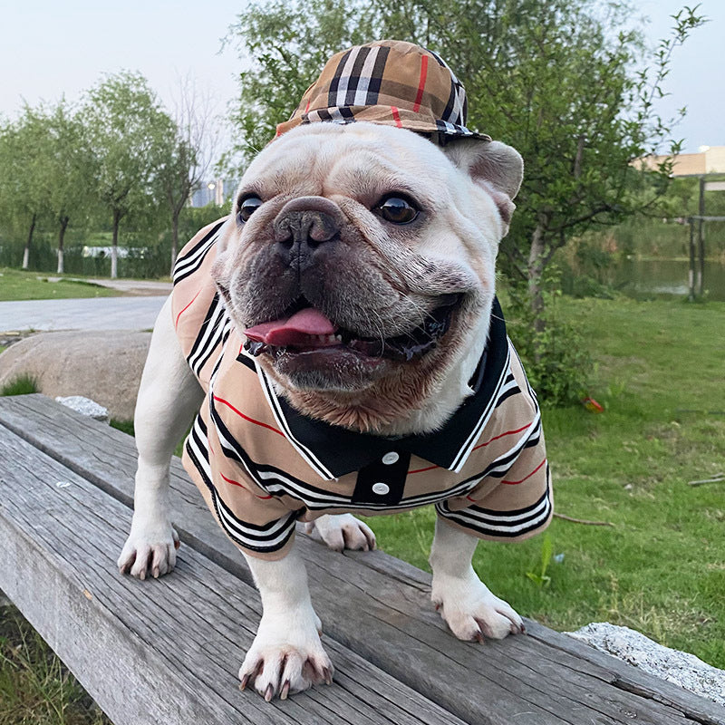 KFX-7875645 Casual Cotton Two-Piece Dog Outfit in Red and Khaki for Small to Extra Large Sizes