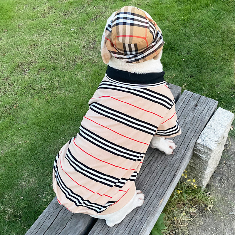KFX-7875645 Casual Cotton Two-Piece Dog Outfit in Red and Khaki for Small to Extra Large Sizes