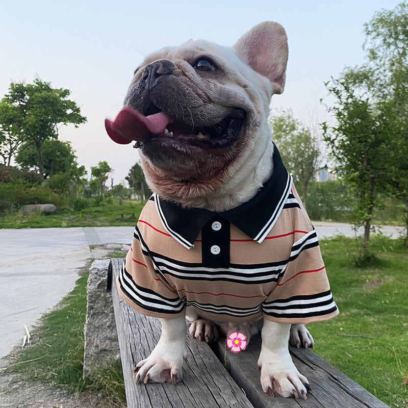 KFX-7875645 Casual Cotton Two-Piece Dog Outfit in Red and Khaki for Small to Extra Large Sizes