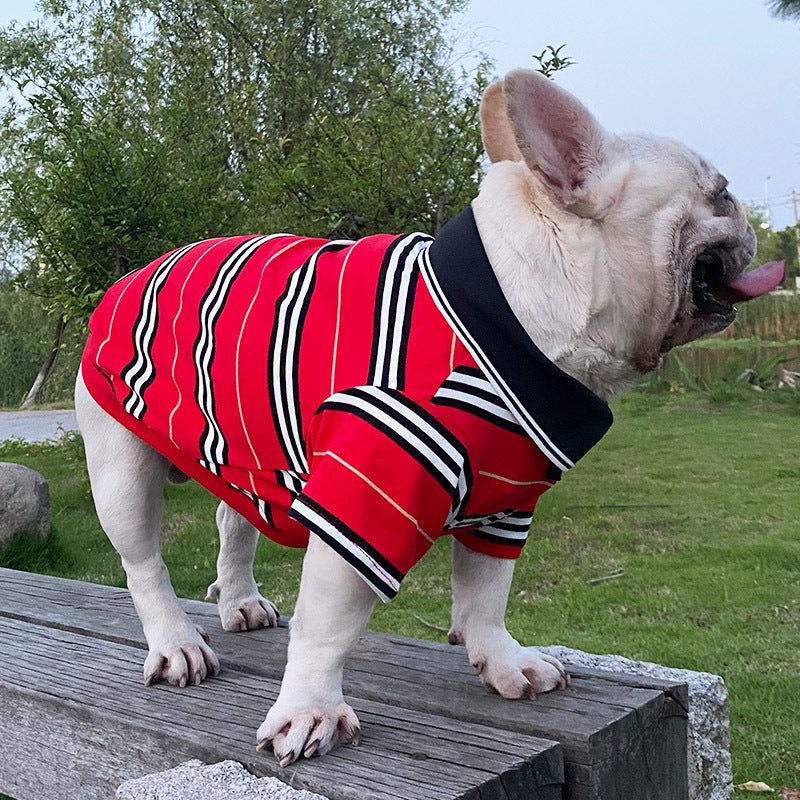 KFX-7875645 Casual Cotton Two-Piece Dog Outfit in Red and Khaki for Small to Extra Large Sizes