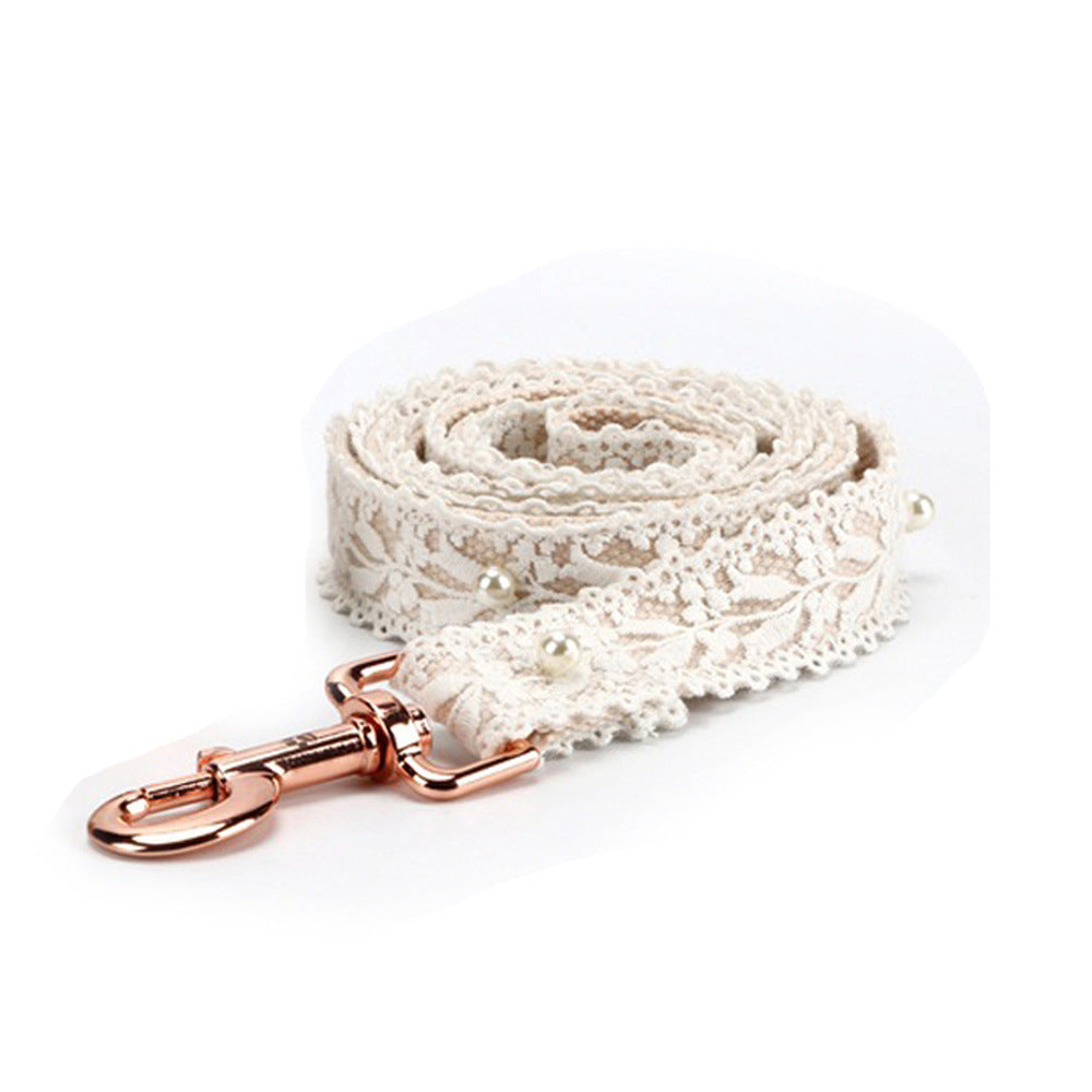 KFX-7876925 Lace Floral Pet Harness and Leash Set for Cats and Dogs - White, Various Sizes